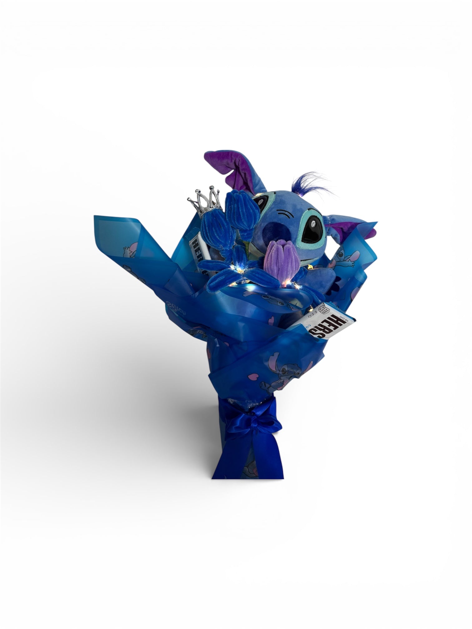 Bouquet Stitch Azul con Luz LED y Chocolates
