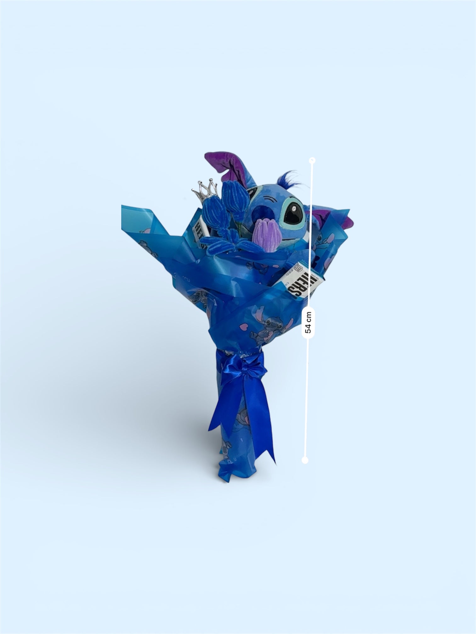 Bouquet Stitch Azul con Luz LED y Chocolates