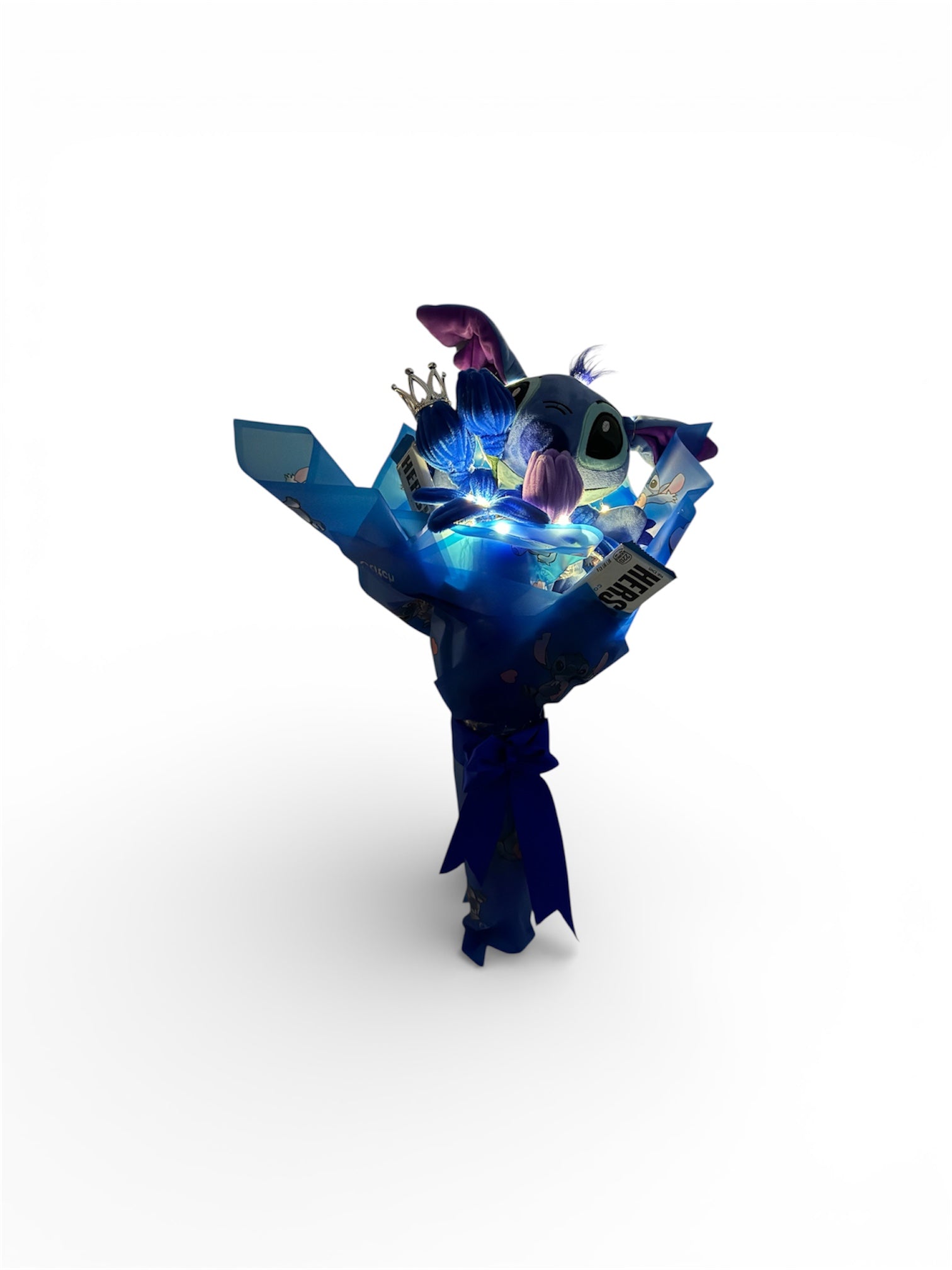 Bouquet Stitch Azul con Luz LED y Chocolates