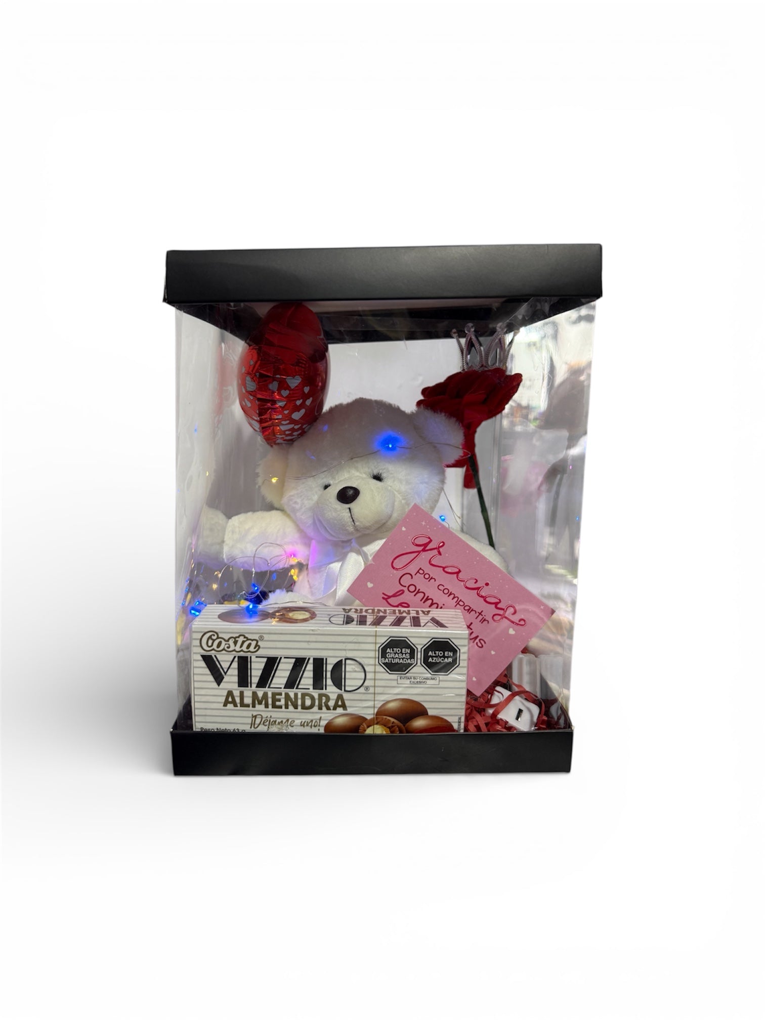 Box Regalo Osito con Rosa, Luces y Chocolate