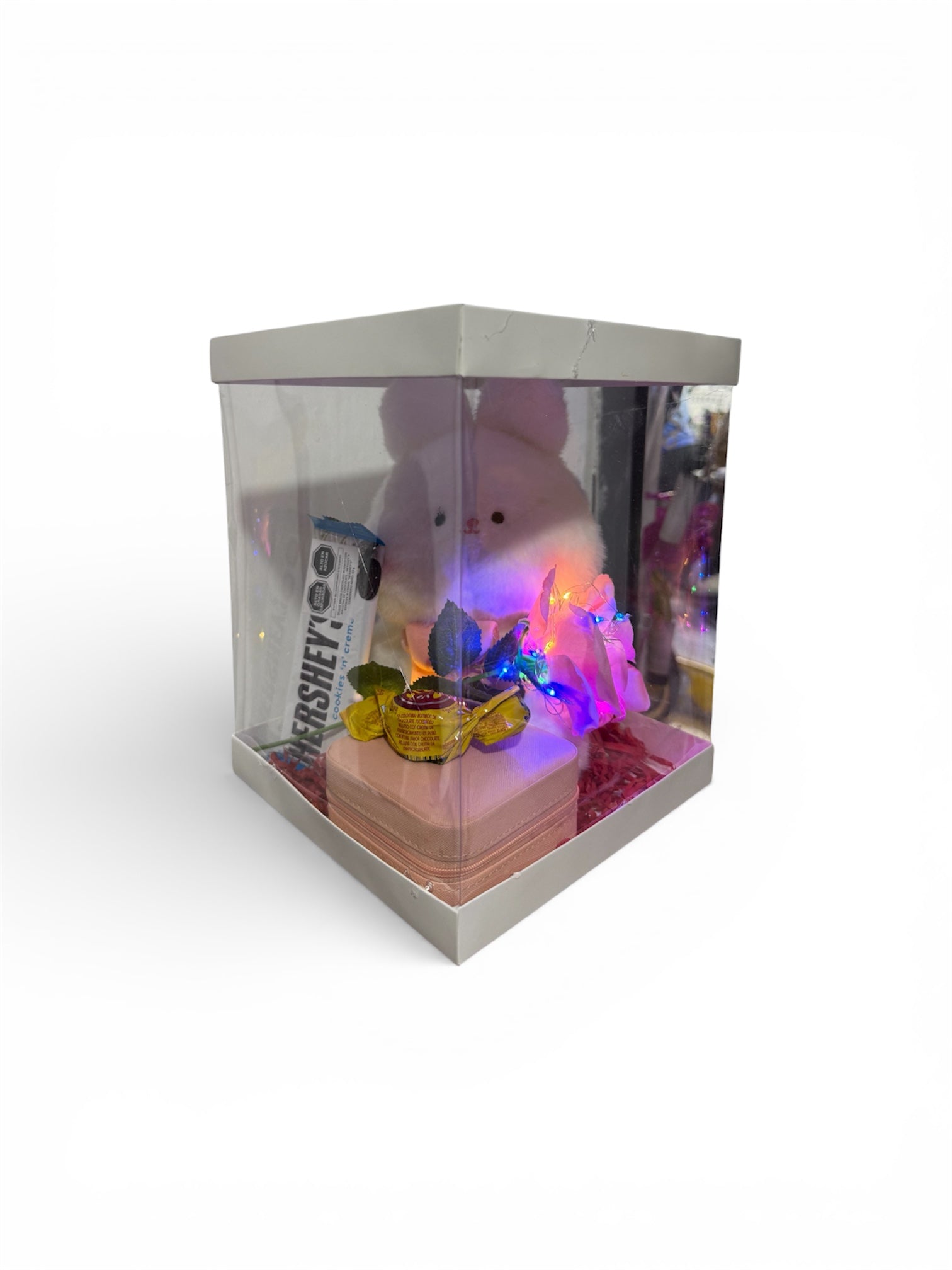 Box Regalo Conejito con Rosa, Luces y Dulces