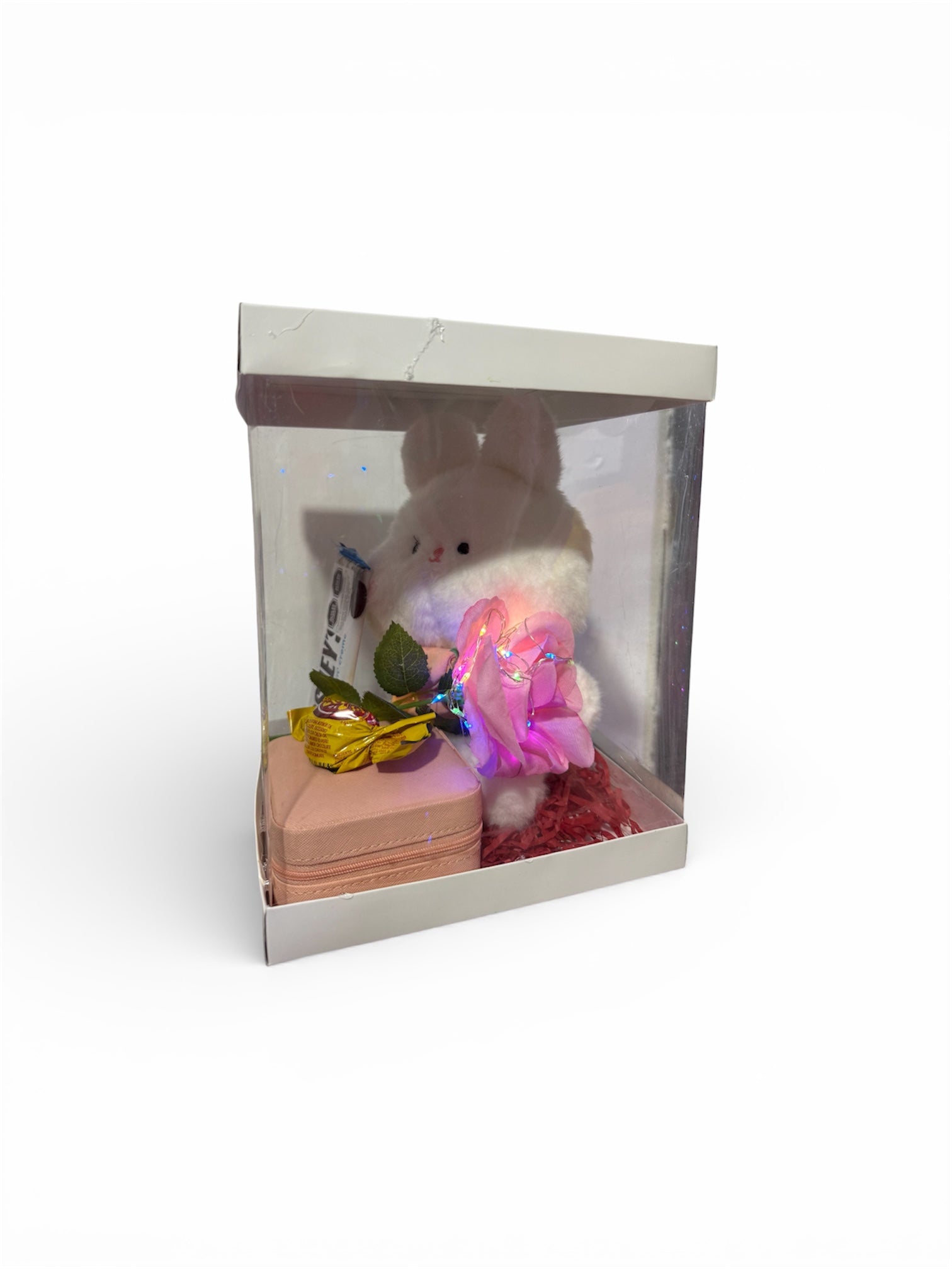 Box Regalo Conejito con Rosa, Luces y Dulces